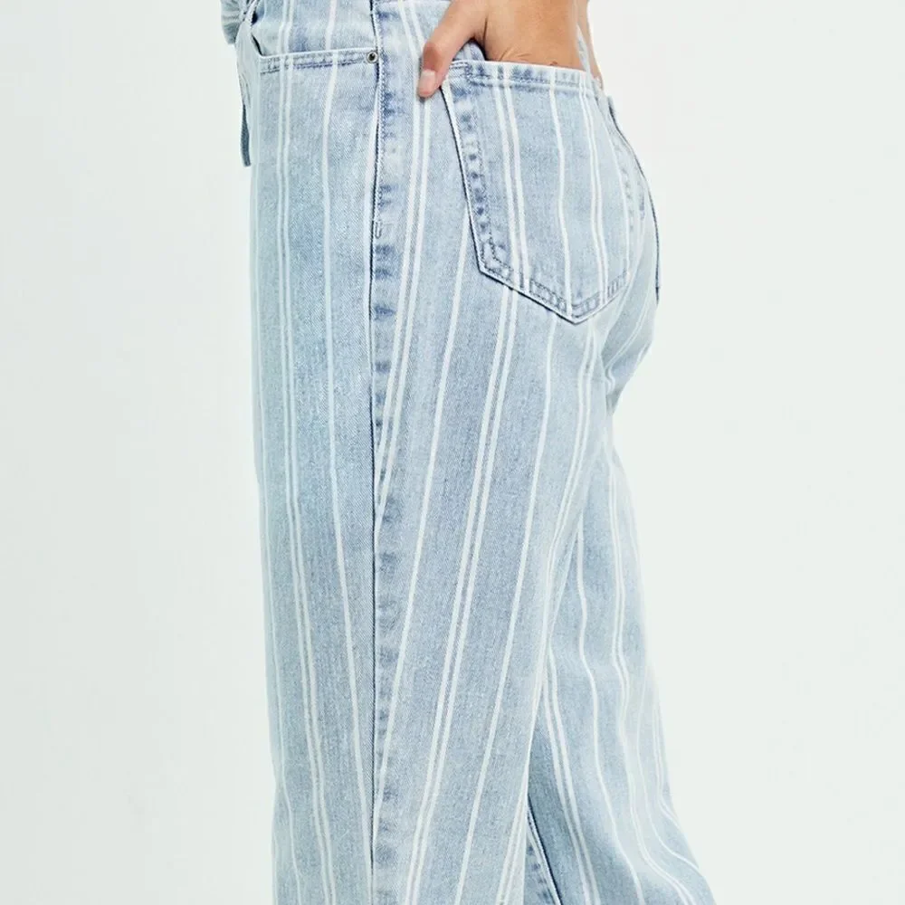 PACSUN 26 Vintage Wash Double White Stripe High Waisted Straight Leg Jeans